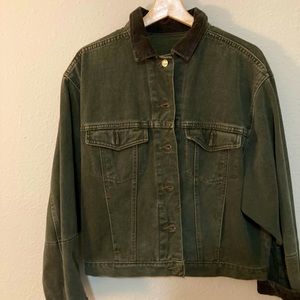 Vintage Lee Green Jean Jacket Corduroy Collar USA